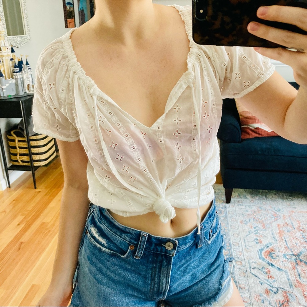 Abercrombie White Eyelet Oversized Tee XS